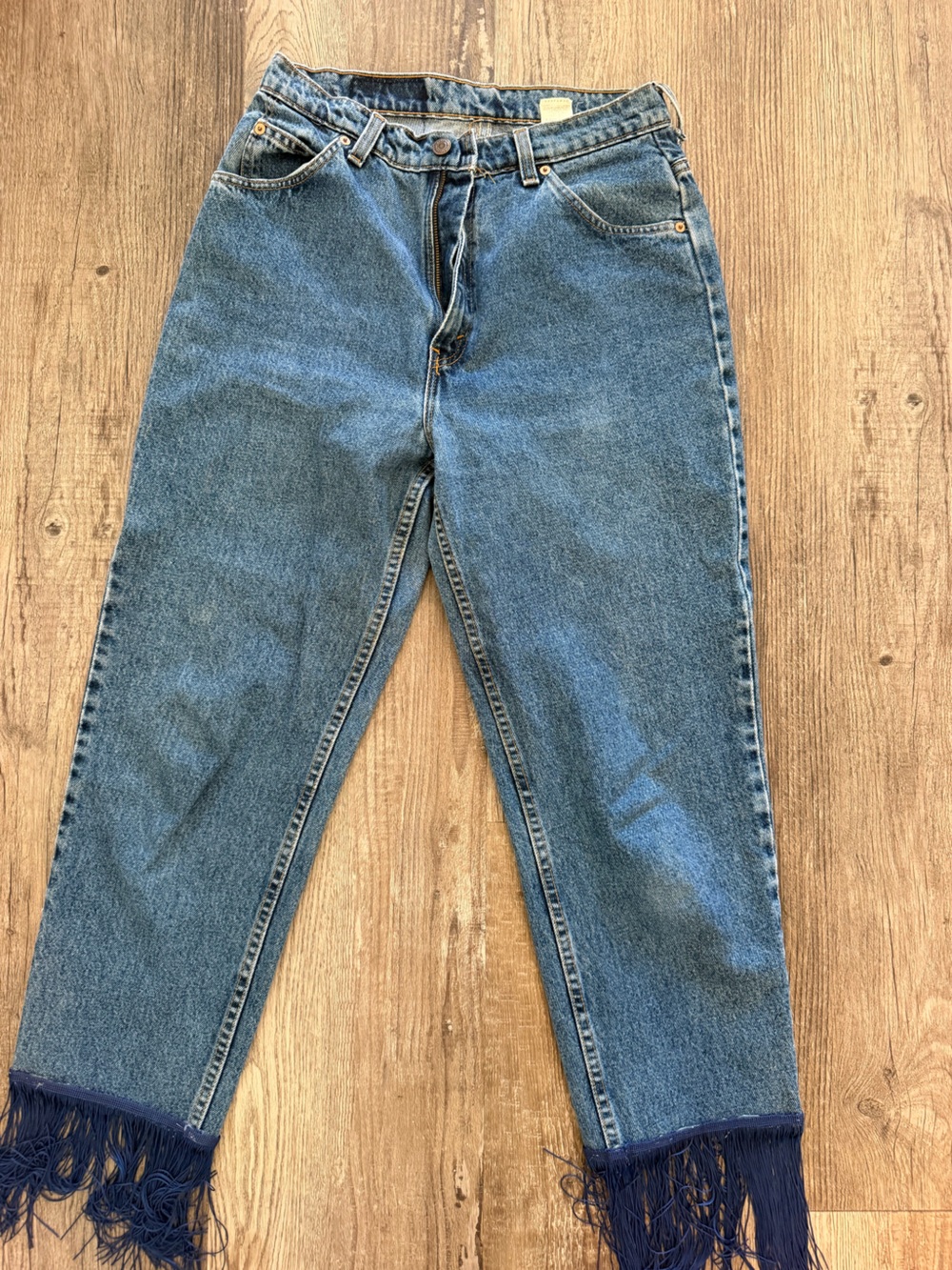 High rise Levi's 15921 Orange Tab Tapered Fit Jeans with Fringe Hem